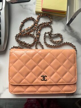 CHANEL WOC Quilted Patent Leather Chain Crossbody